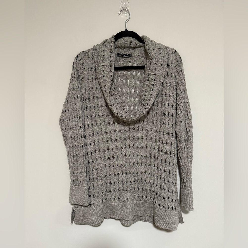 Peruvian Connection Gray Open Knit Cowl Neck Sweater Size XL Alpaca Silk